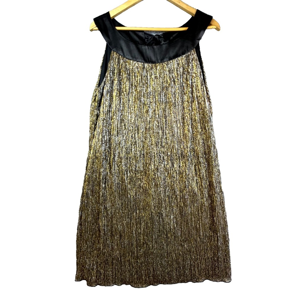 En Focus Studio Dress Womens M Black Gold Metallic Bow Back Cocktail Glam Sample